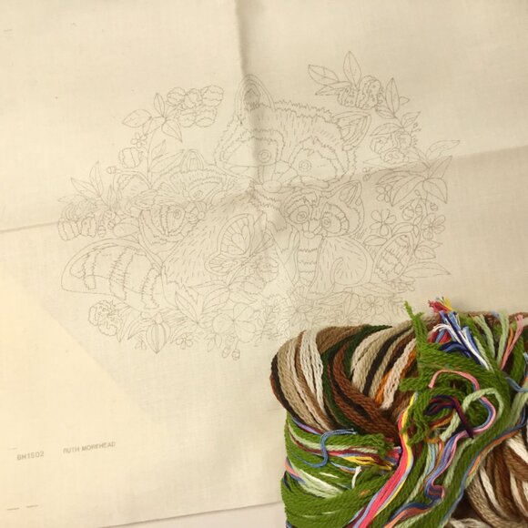 Vtg Raccoon Family Crewel Kit Craft Kit Columbia Minerva 27577 Ruth Morehead - Picture 4 of 6